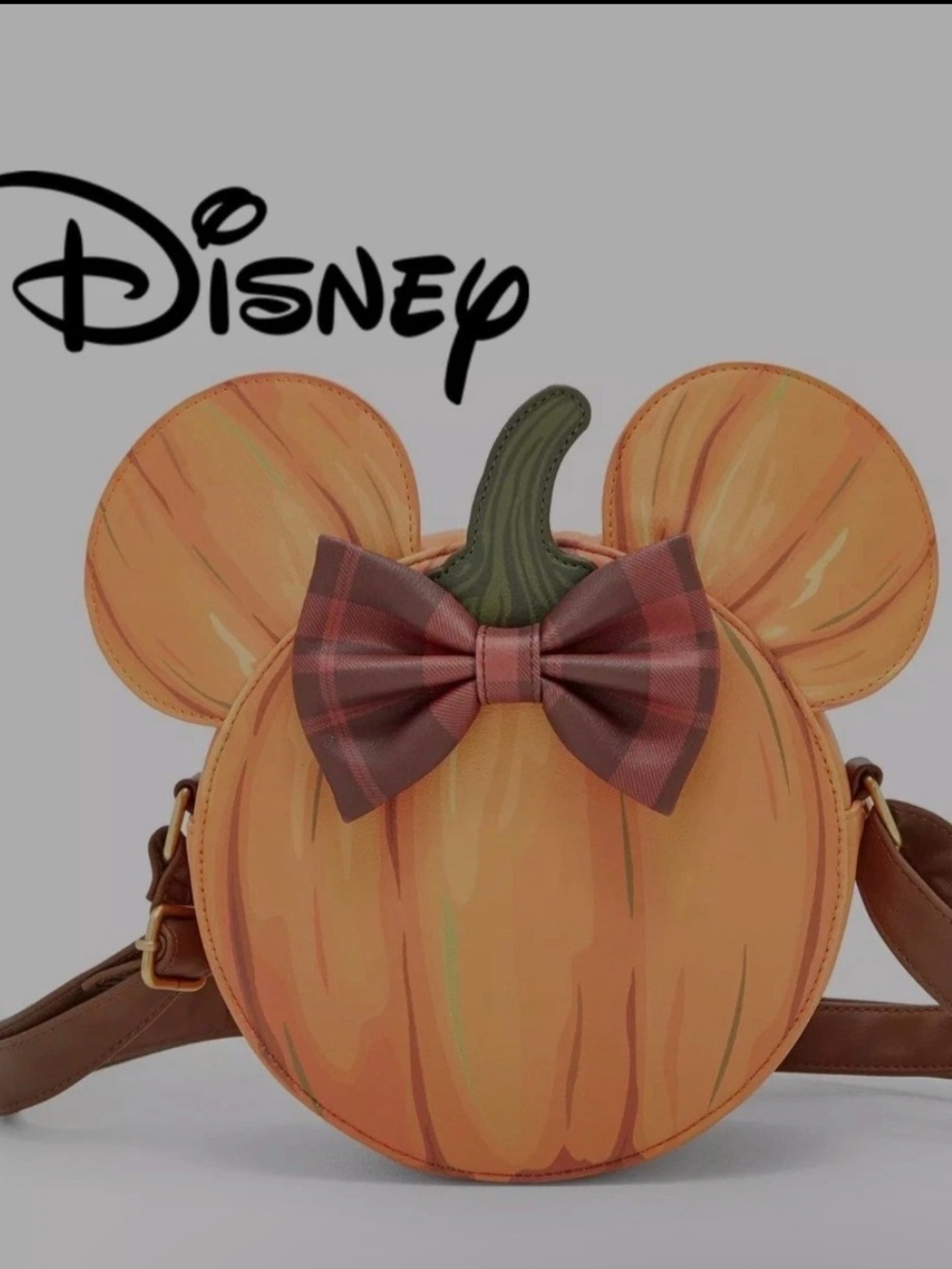 Disney Minnie Mouse Pumpkin Crossbody Bag with Plaid Bow Loungefly NWT